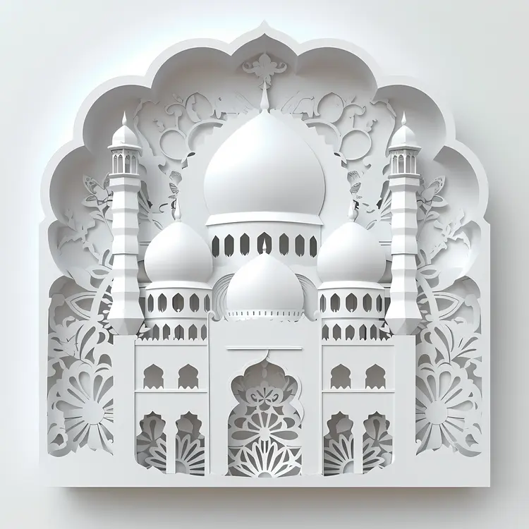 Intricate White Paper Art Mosque