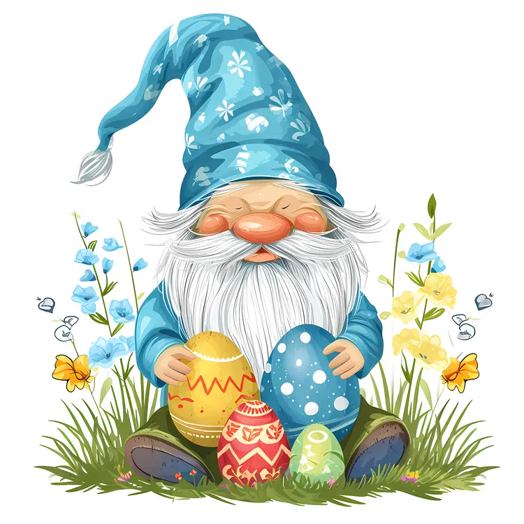 Gnome with Easter Eggs and Flowers
