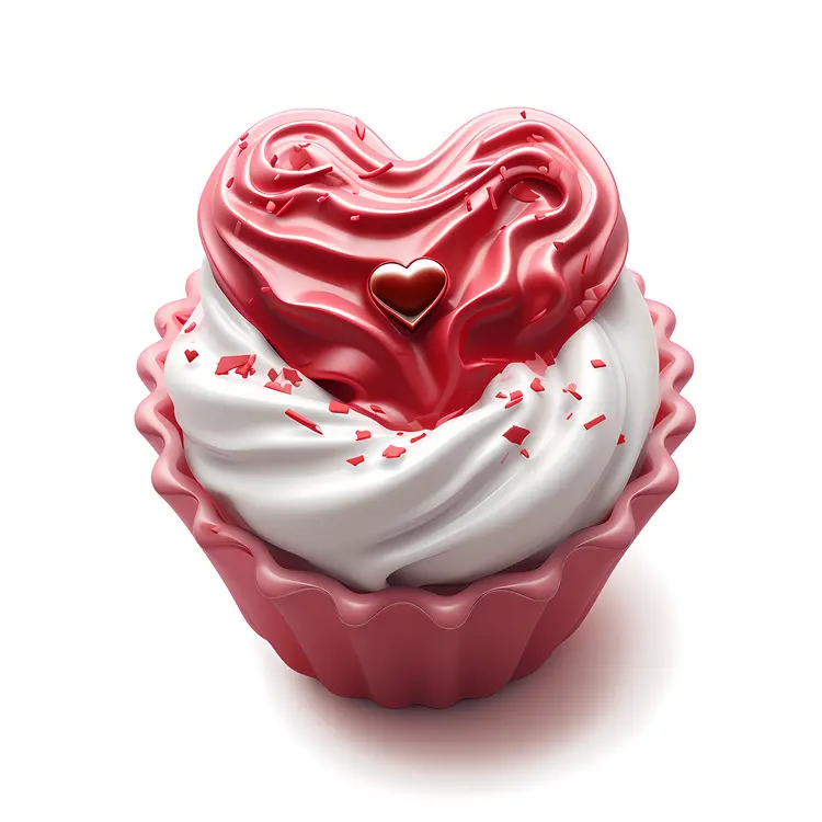 Heart-shaped Cupcake with Icing and Sprinkles