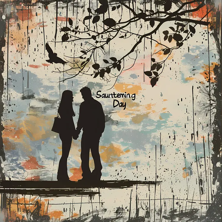 Couple Holding Hands Under a Tree Branch for Sauntering Day