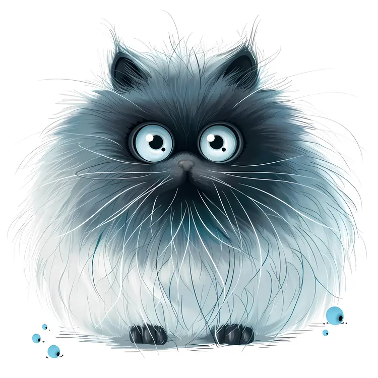 Fluffy Cat with Blue Eyes Illustration