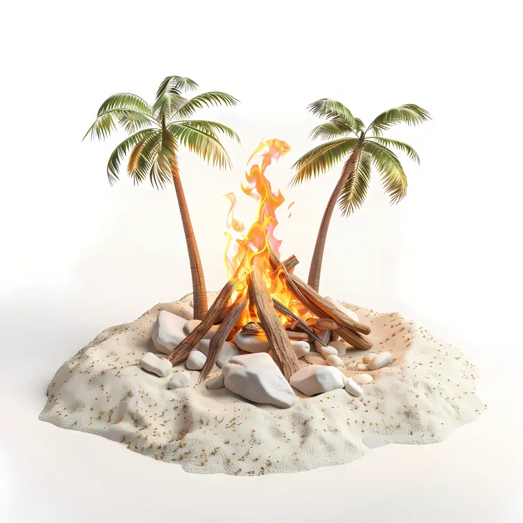 Beach Campfire with Palm Trees