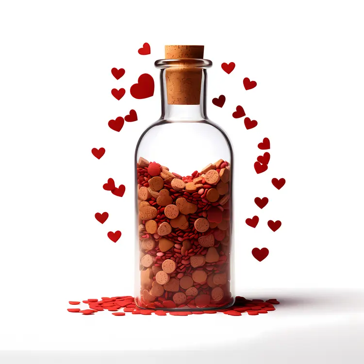 Glass Bottle Filled with Hearts