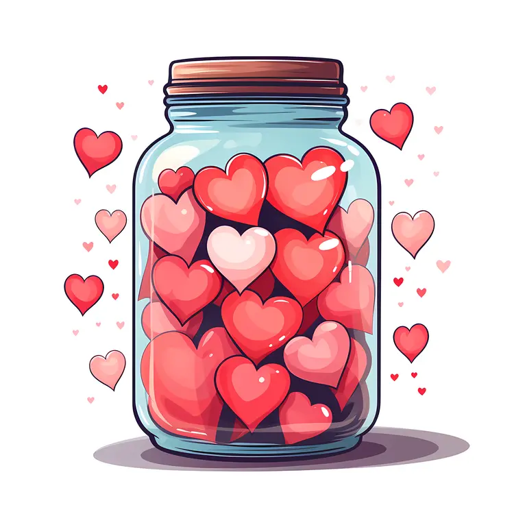 Red and Pink Hearts in a Glass Jar