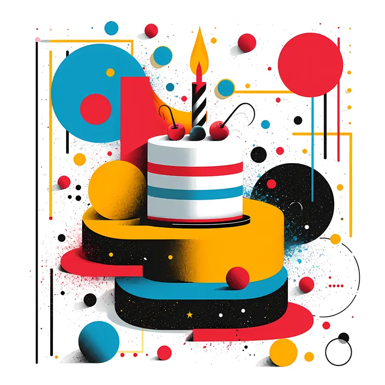 Colorful Abstract Cake with Single Candle