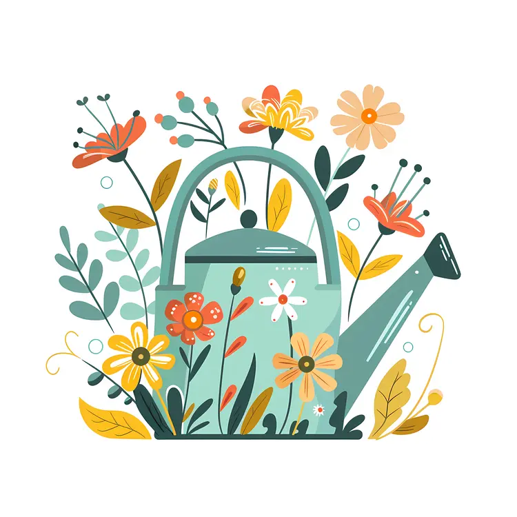 Watering Can with Colorful Flowers