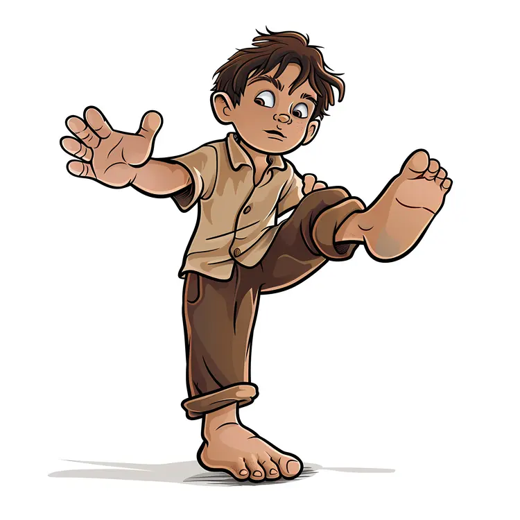 Cartoon Boy Playing Barefoot