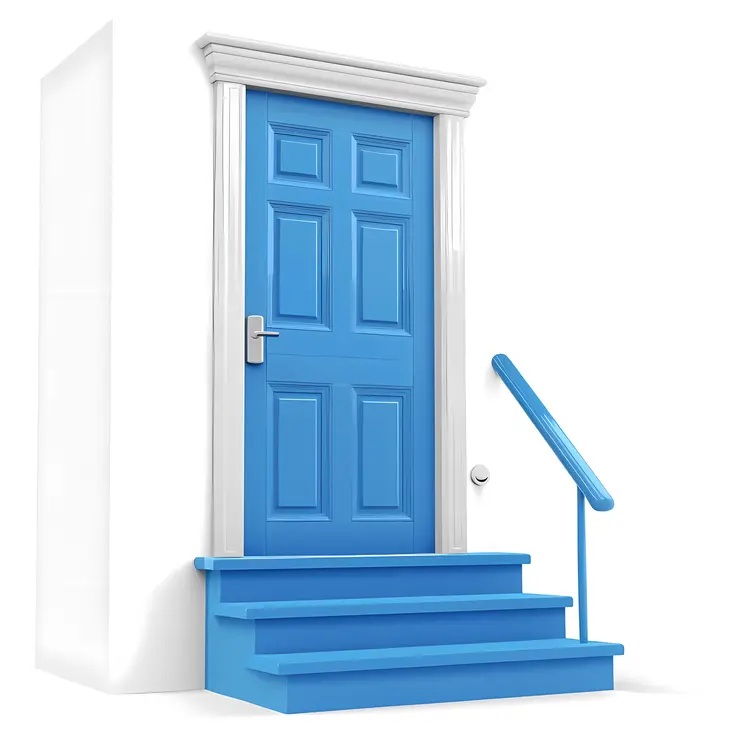 Blue Door with Steps and Handrail Illustration