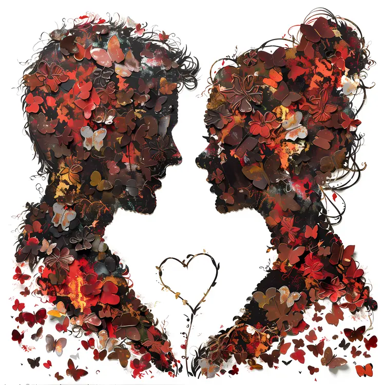 Romantic Couple Silhouette with Butterflies