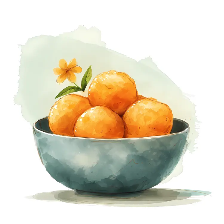 Orange Balls with Flower in Bowl