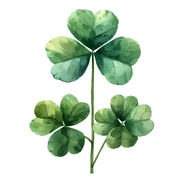 Green Three-leaf Clover with Two Smaller Clovers Illustration