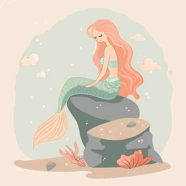 Mermaid Sitting on Rock Illustration
