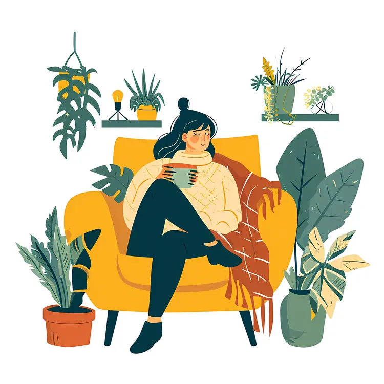 Woman with Tea and Plants
