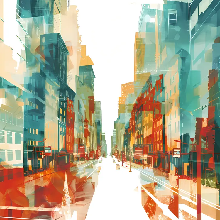 Abstract City with Colorful Buildings