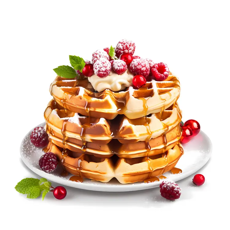 Festive Waffles with Berries and Syrup