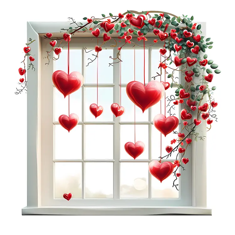 Heart Balloons Hanging by White Window