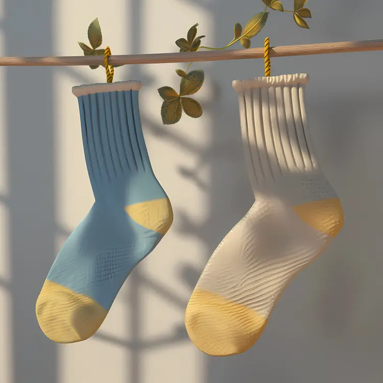 Blue and Yellow Socks Hanging on Clothesline
