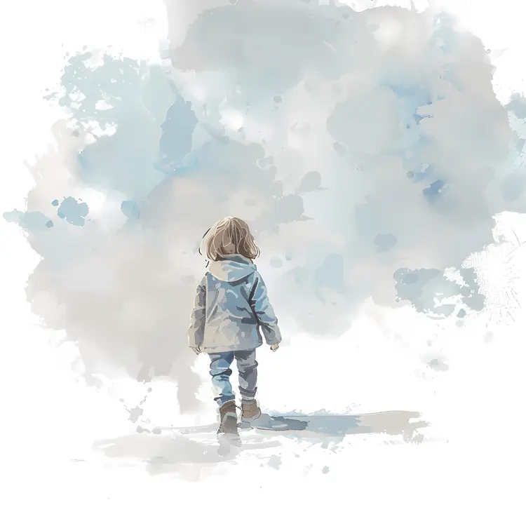 Child in Blue Jacket Walking Outdoors