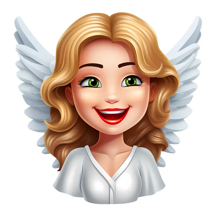 Smiling Angel with Green Eyes and Wings