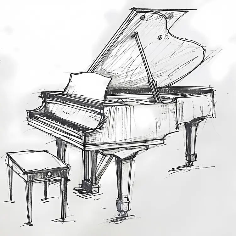 Detailed Sketch of a Grand Piano