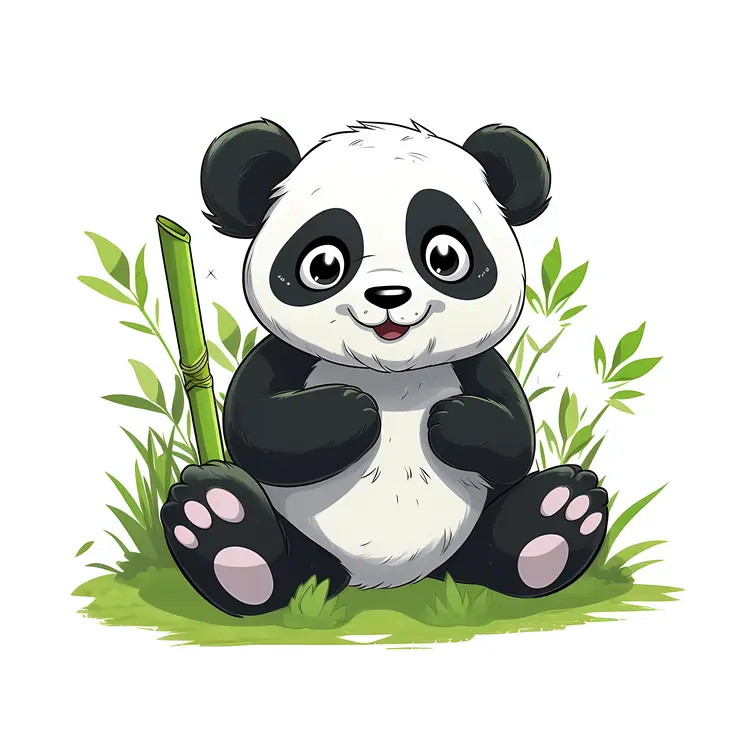 Cute Cartoon Panda with Bamboo