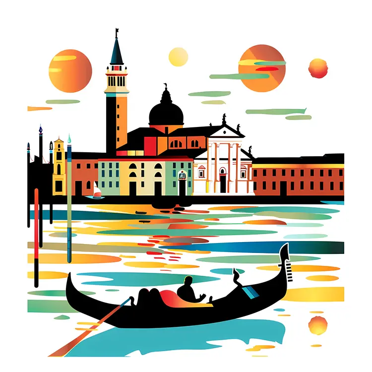 Colorful Venetian Gondolas at Sunset