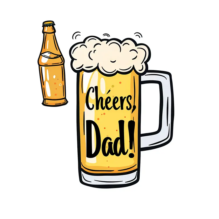 Cheers Dad Beer Mug and Bottle Illustration for Father's Day