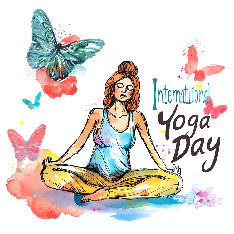 Meditative Yoga Pose with Butterflies for International Yoga Day
