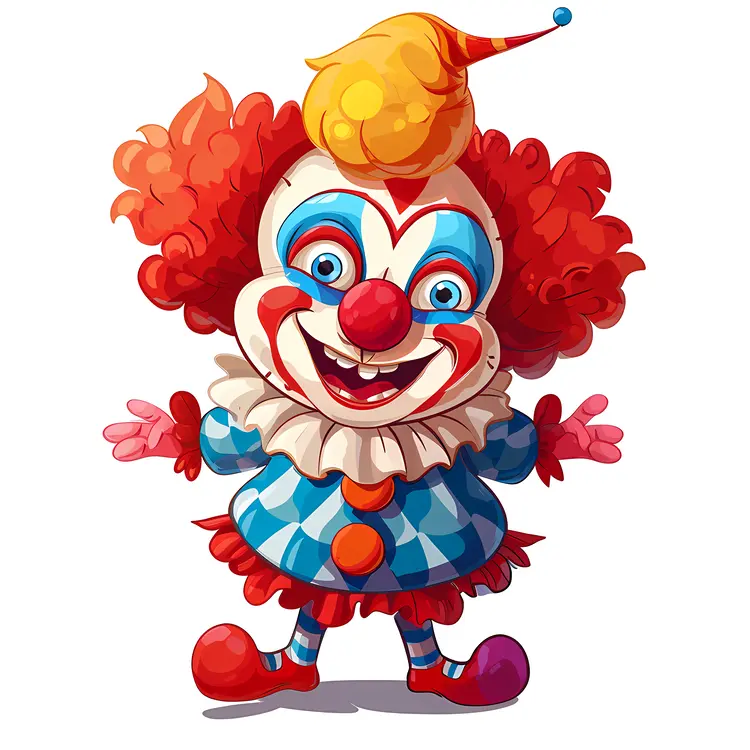 Clown with Puffy Red Hair and Blue Outfit