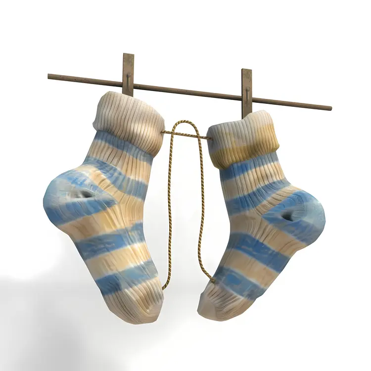 Striped Socks Hanging on Clothesline