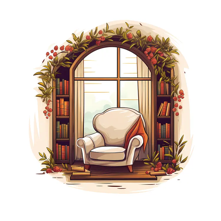 Cozy Reading Nook with Bookshelf and Armchair