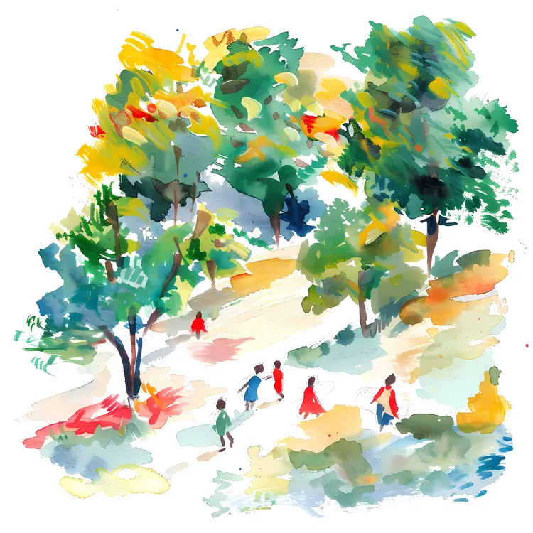 People Walking in a Colorful Park