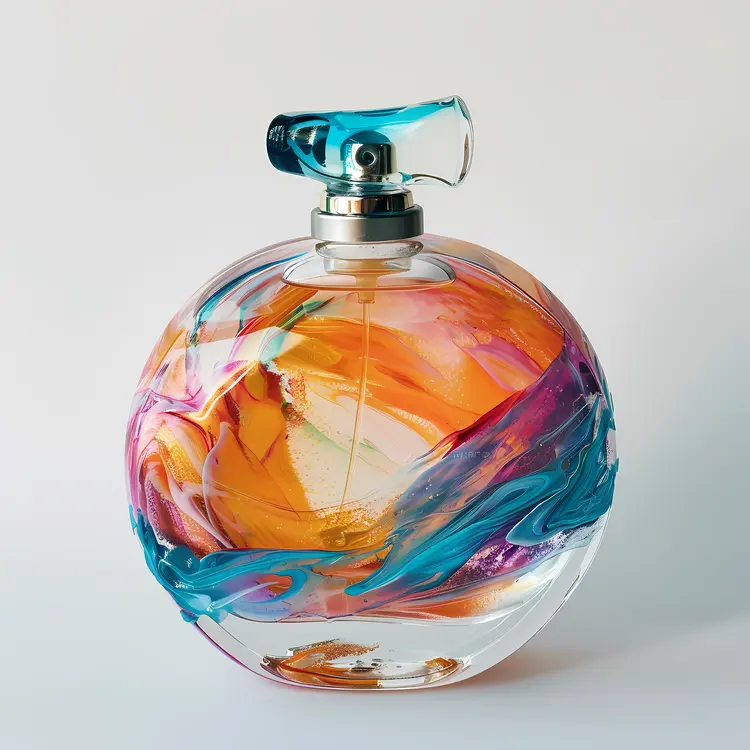 Vibrant Colorful Perfume Bottle with Artistic Swirls