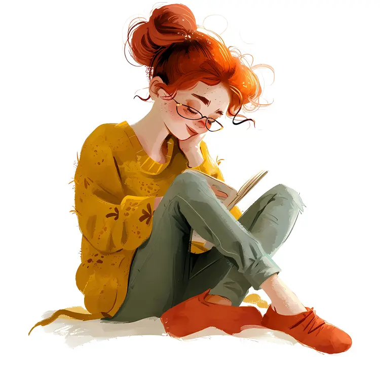 Girl Reading Book in Yellow Sweater