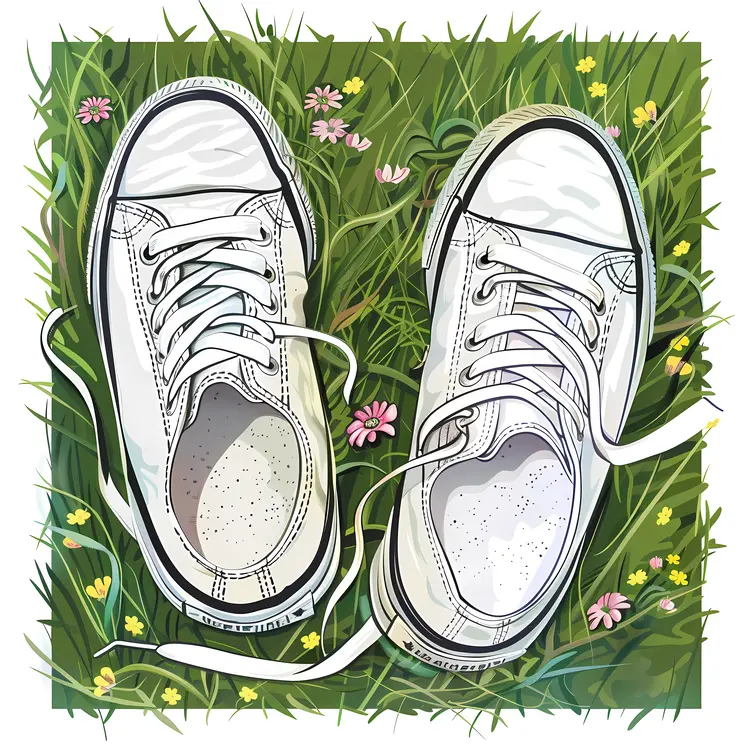 White Sneakers on Grass Illustration