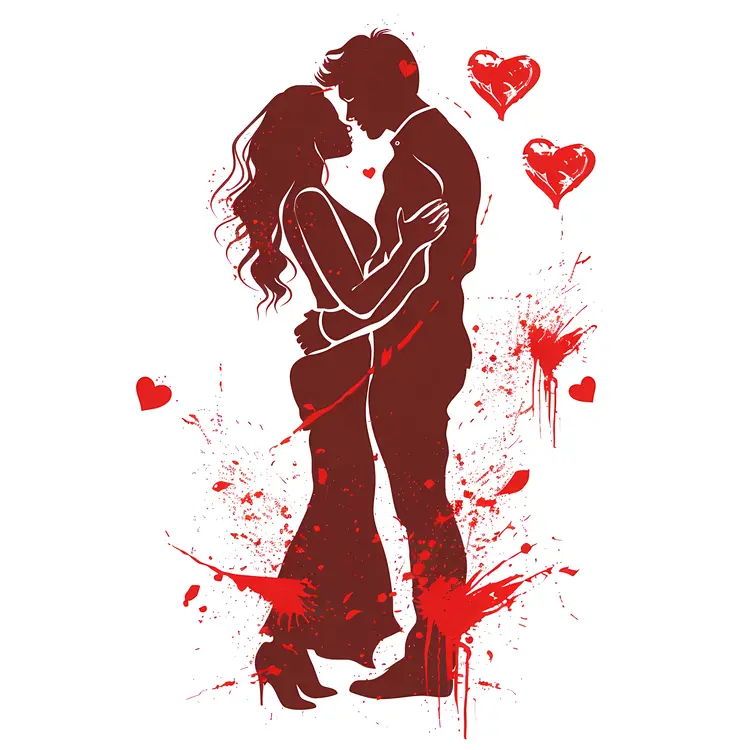 Romantic Couple Embracing with Hearts
