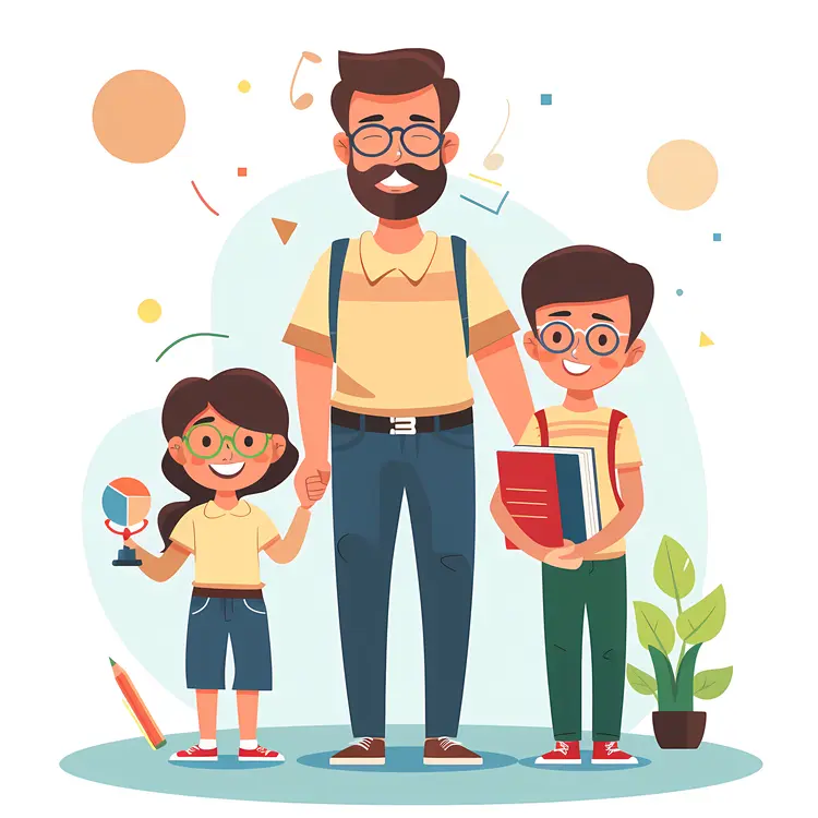 Father with Two Children Illustration