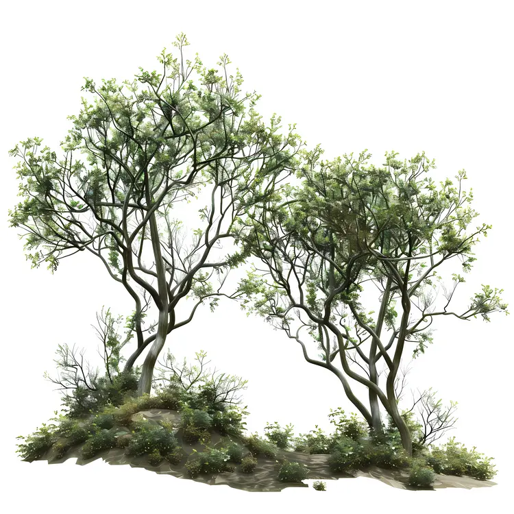 Tall Green Trees with Sparse Leaves