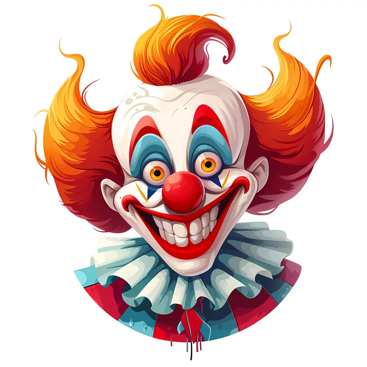 Creepy Clown with Orange Hair and Blue Makeup