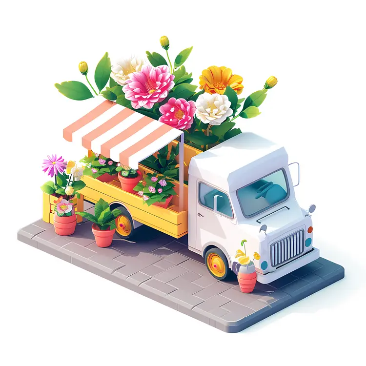 Flower Delivery Truck with Flower Pots