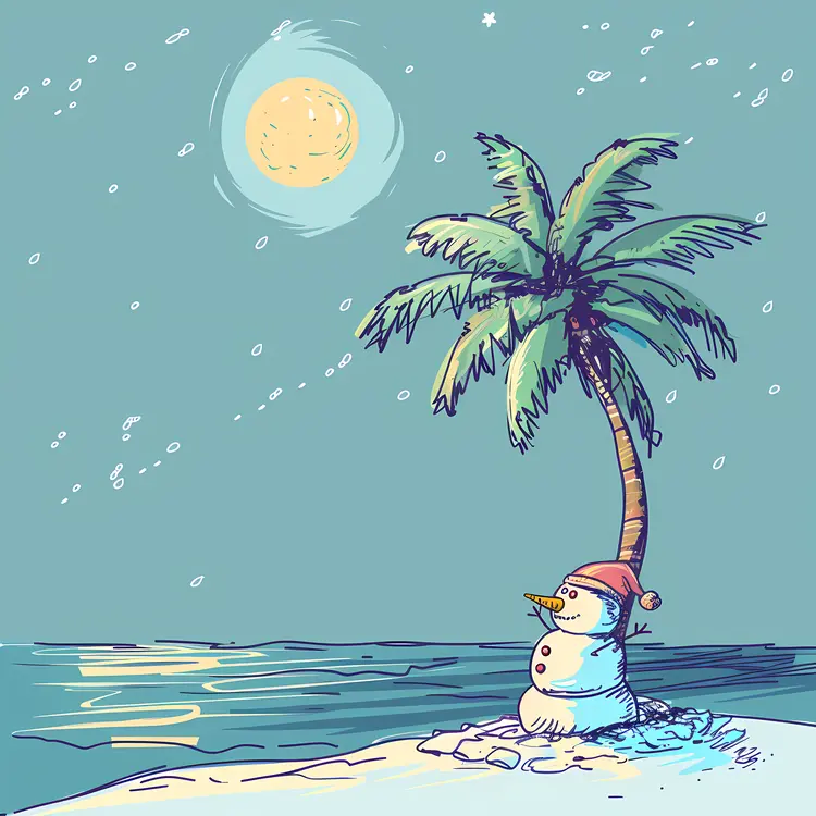 Snowman on Tropical Beach