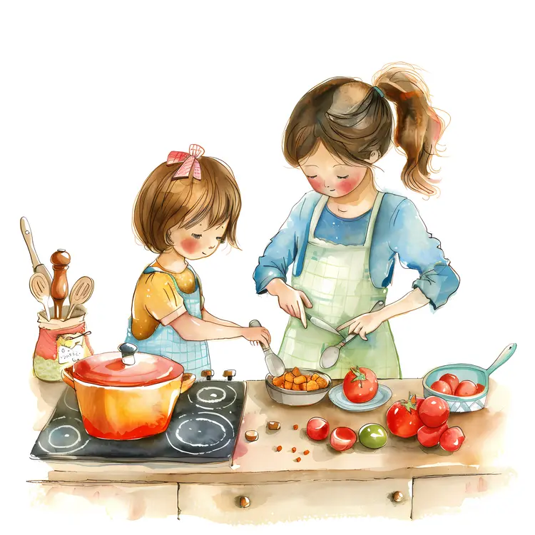 Mother and Daughter Cooking Together