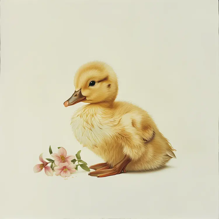 Duckling with Pink Flowers
