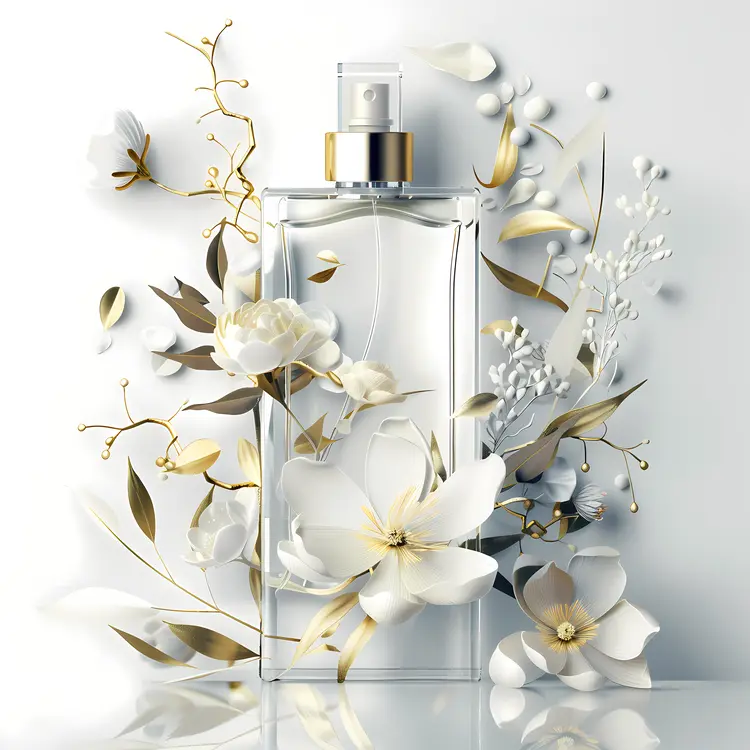 Elegant Perfume Bottle with White Floral Arrangement