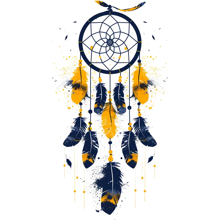 Blue and Yellow Dreamcatcher with Feathers