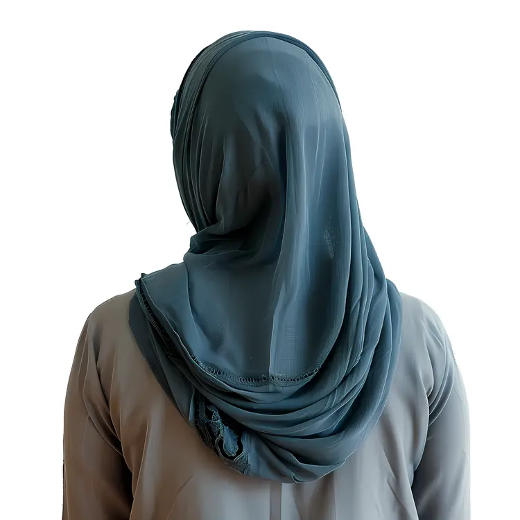 Back View of Woman in Blue Hijab