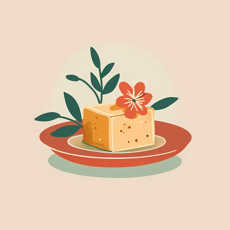 Tofu with Flower on Plate