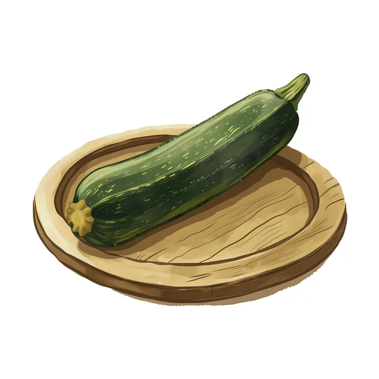 Fresh Green Zucchini on Wooden Plate
