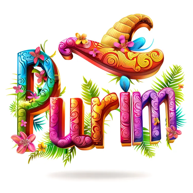 Purim Text with Horn and Flowers