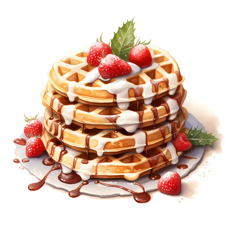 Waffles with Chocolate and Strawberries